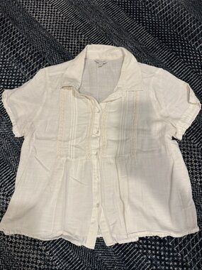Lucky Brand Lightweight White Button-Front Short Sleeve Top